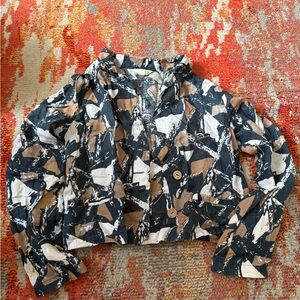 Hollister Black and Brown Abstract Button Down Blazer